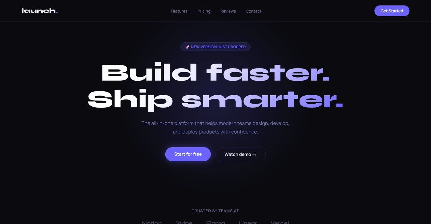 Screenshot of Launch SaaS landing page with feature sections and pricing tables